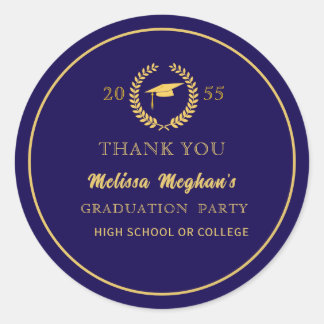 Modern Gold Cap Graduation Party Thank You  Classic Round Sticker