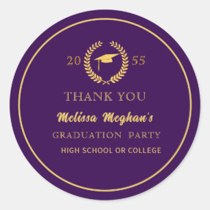 Modern Gold Cap Graduation Party Thank You  Classic Round Sticker