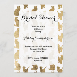 Modern gold cats pattern bridal shower invitation