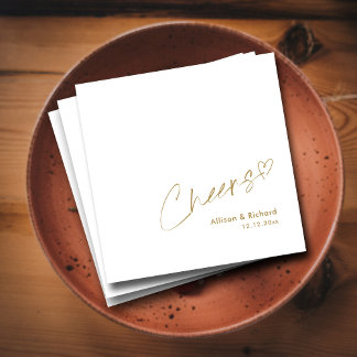 Modern Gold Cheers Personalized Wedding Napkin