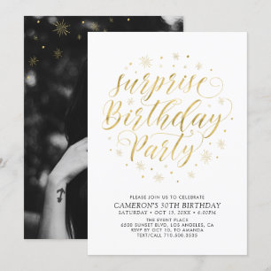 Modern Gold Chic Surprise Photo Birthday Party Invitation