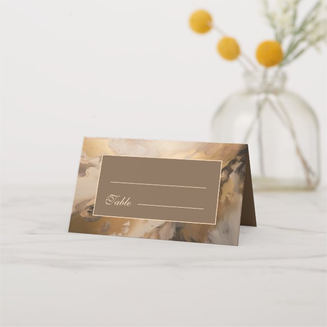 Modern Gold Chocolate Artistic Watercolor Wedding Place Card (Front)