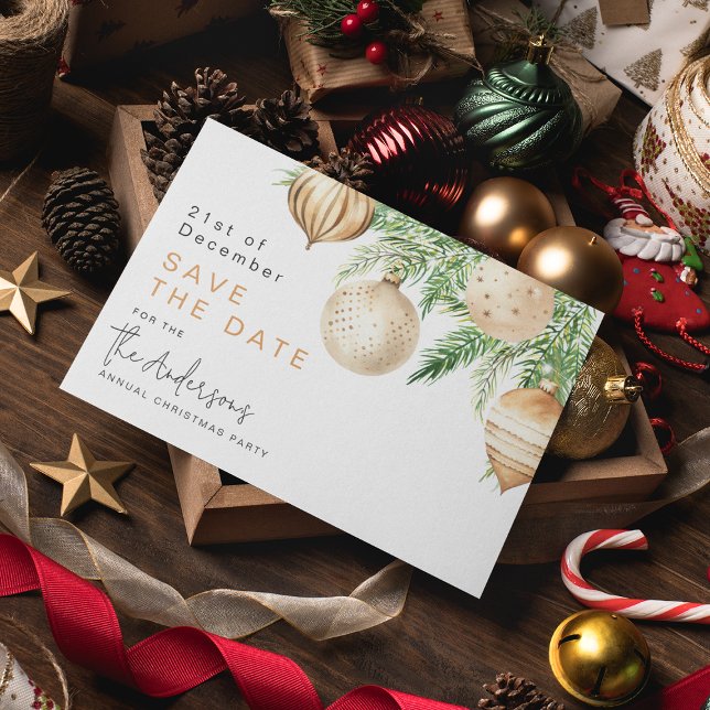 Modern Gold Christmas Bauble Save The Date Holiday Postcard (Creator Uploaded)