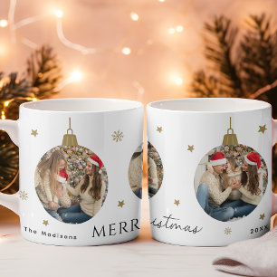 Modern Gold Christmas Ornament Photo Collage Coffee Mug