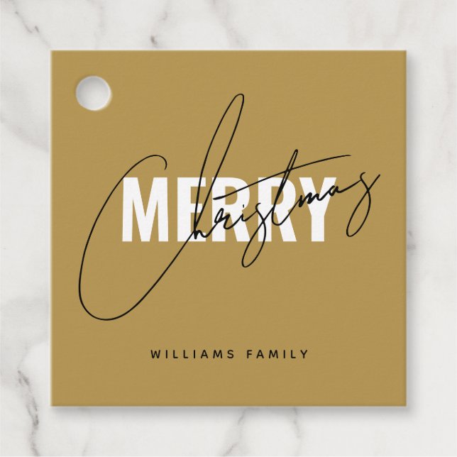 Modern gold Christmas script  Favour Tags (Front)
