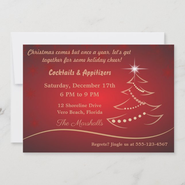 Modern Gold Christmas Tree Dinner Invitation (Front)