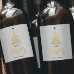 Modern Gold Christmas Tree Holiday Wine Label<br><div class="desc">Modern gold tree,  black stars,  Merry Christmas and your names in chic lettering on a barely grey background,  personalize these wine bottle labels to serve at your holiday party or to give as gifts or party favours for business gifts,  corporate gifts. CHANGE the background colour to anything.</div>