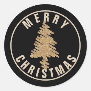 Modern Gold Christmas Tree, Merry Christmas Classic Round Sticker