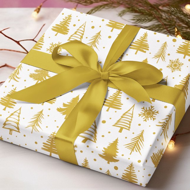 Modern Gold Christmas Trees Festive Holidays Wrapping Paper (Creator Uploaded)
