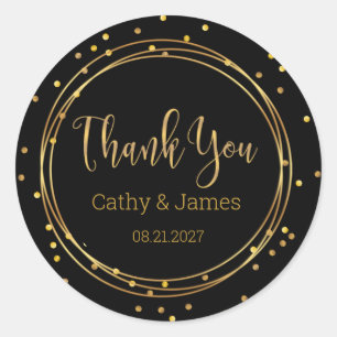 Modern Gold circle and confetti Thank You Classic Round Sticker