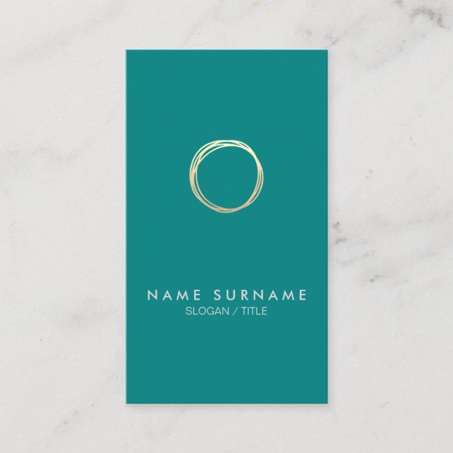 Modern Gold Circle Teal Vertical Business Card (Front)