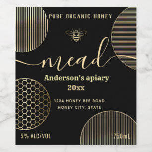 Modern gold circles mead honey bee wine label