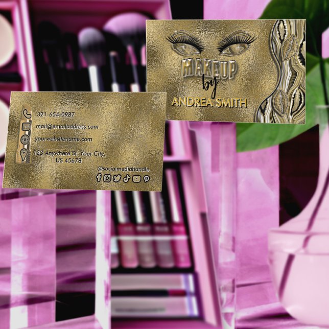 Modern Gold Classy Lashes Lipstick Beauty Makeup Business Card (Creator Uploaded)
