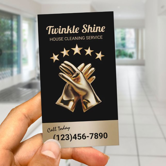 Modern Gold Cleaning Gloves Housekeeping Maid Business Card (Creator Uploaded)