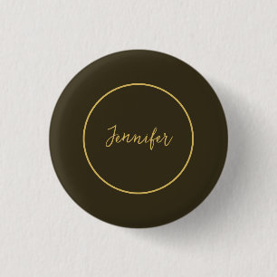 Modern Gold Colour Calligraphy Plain Unique 1 Inch Round Button