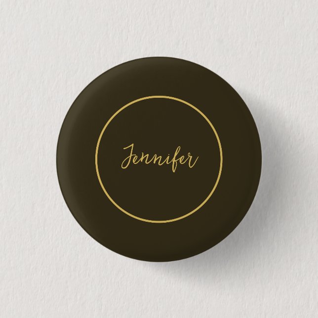 Modern Gold Colour Calligraphy Plain Unique 1 Inch Round Button (Front)