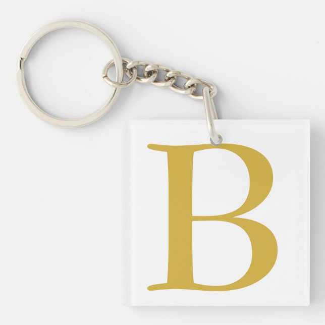 Modern Gold Colour Monogram Add Name Initial Keychain (Front)