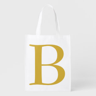 Modern Gold Colour Monogram Add Name Initial Reusable Grocery Bag