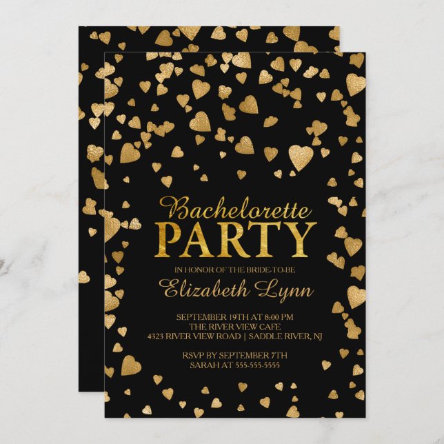 Modern Gold Confetti Bachelorette Party Invitation (Front/Back)