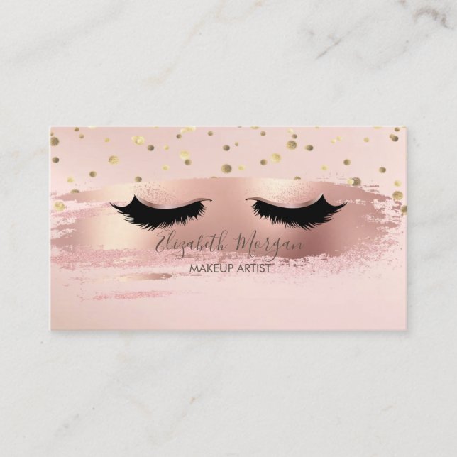 Modern Gold Confetti, Brush Stroke,Faux Lashes Business Card (Front)