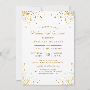 Modern Gold Confetti Dots Wedding Rehearsal Dinner Invitation