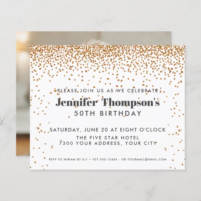 Modern Gold Confetti Glitter 50th Birthday Photo (Front/Back)