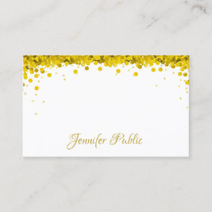 Modern Gold Confetti Hand Script Text Template Business Card