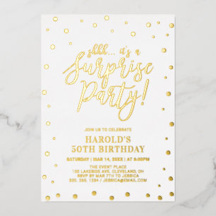Modern Gold Confetti Surprise Birthday Party
