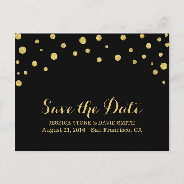 Modern Gold Confetti Wedding Save the Date Announcement Postcard (Front)