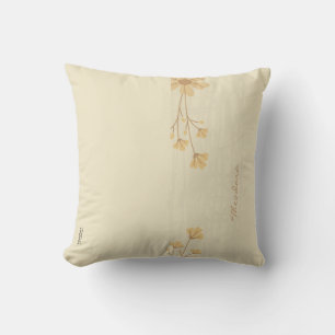 Modern Gold Cream Abstract Floral Throw Pillow