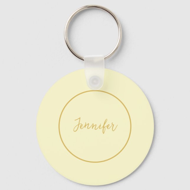 Modern Gold & Cream Colour Calligraphy Plain Uniqu Keychain (Front)