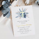 modern gold cross first communion invitation foil<br><div class="desc">A modern gold foil cross blue floral pampas grass design boy first communion invitation card. The colours and text can be personalized.</div>