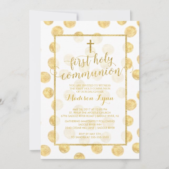 Modern Gold Cross First Holy Communion Invitation (Front)