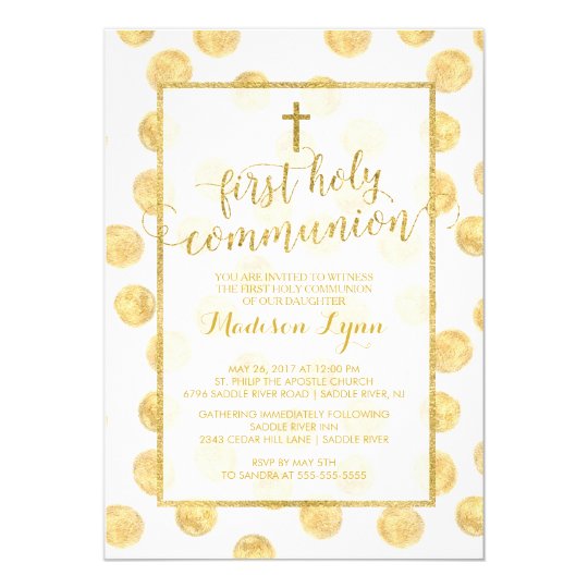 Modern Gold Cross First Holy Communion Invitation