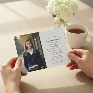 Modern Gold Cross Photo Confirmation Invite