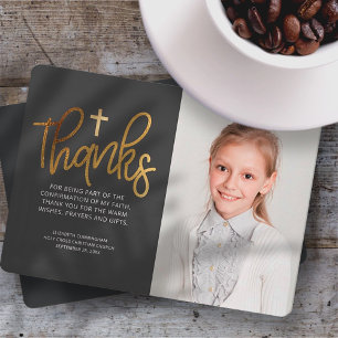 Modern Gold Cross Photo Confirmation Thank You Card