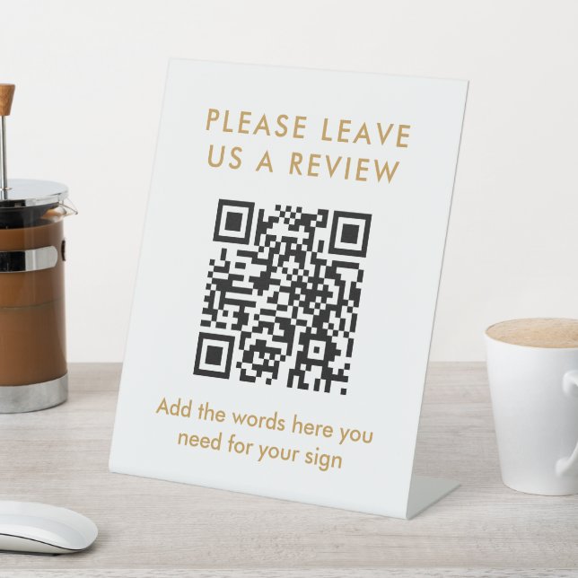 Modern Gold Custom Leave a Review QR Code Pedestal Sign (In SItu)