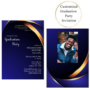 Modern Gold & Dark Blue Orthodox Graduation Party  Invitation