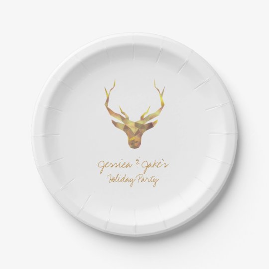 Modern Gold Deer, Holiday Paper Plate