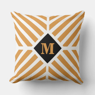Modern Gold Diagonal Stripes Monogram Throw Pillow
