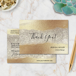 Modern Gold Diamond Glitter Faux Foil Luxury Glam Thank You Card