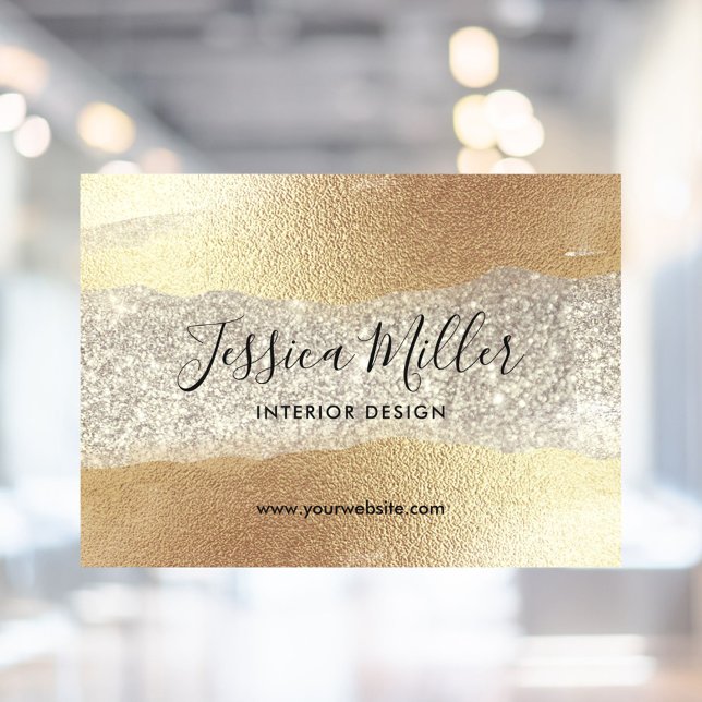 Modern Gold Diamond Glitter Faux Foil Luxury Glam Window Cling (In situ)