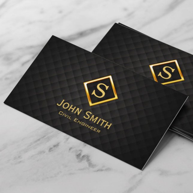 Modern Gold Diamond Logo Civil Engineer  Business Card (Creator Uploaded)