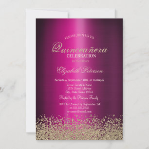 Modern Gold Diamonds Violet Metallic Quinceañera Invitation