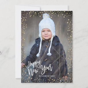 Modern gold dot with white lettering New Year Holiday Card