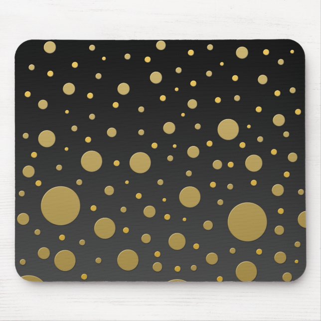 Modern Gold Dots on Black Background Mouse Pad (Front)