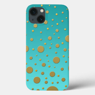 Modern Gold Dots on Turquoise Pattern iPhone 13 Case