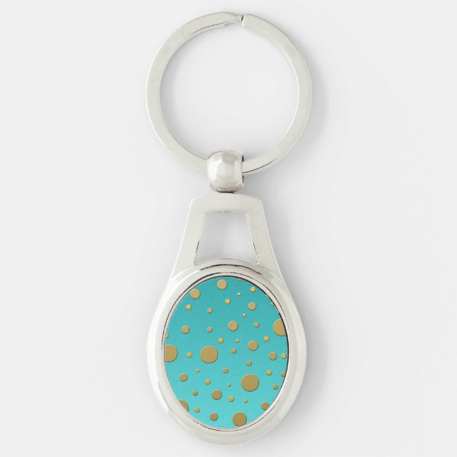 Modern Gold Dots on Turquoise Pattern Keychain (Front)
