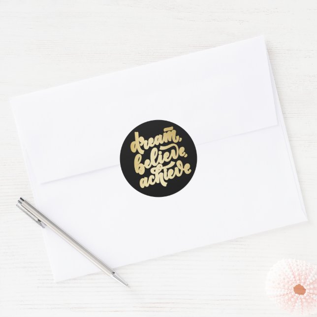 Modern Gold Dream Believe Achieve  Motivational   Classic Round Sticker (Envelope)