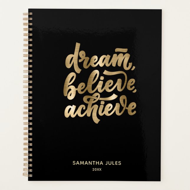 Modern Gold Dream Believe Achieve  Motivational Pl Planner (Front)